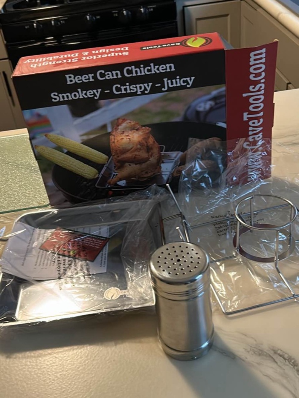 Cave Tool Beer Can Chicken Roaster Set with 4 Vegetable Spikes vertical holder